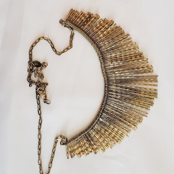 Accessorize Aztec Style Metal Bar Drop Fringe Bib Statement Necklace Gold tone - Picture 4 of 6